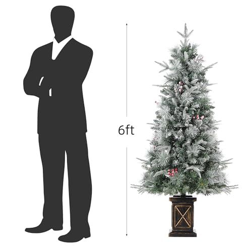 GAOMON 4.5ft Christmas Tree with 100 Multicolor Led Lights, Pre-Lit Snow Flocked Christmas Tree with X Shape Potted Base, Holiday Xmas Tree with Red Berries, Festival Decoration for Home, Entrances