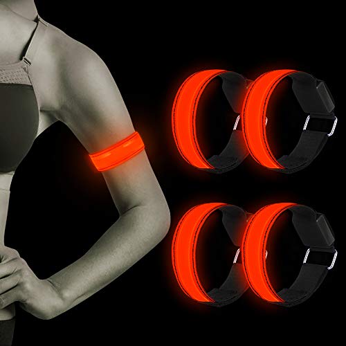 Nasharia Banda Reflectante, 4 Piezas Brazalete LED Running, Alta Visibilidad y Ajustable Brazalete Reflectante, Banda Reflectante LED Brazalete para Correr, Practicar Senderismo o Ciclismo