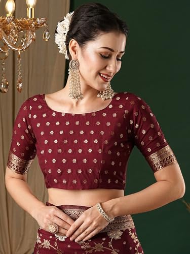 Image of Women's Georgette Kanjeevaram Saree with Woven Ethnic Motif Design, Unstitched Blouse Piece
