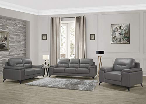 Homelegance 3-Piece Leather Sofa Set, Dark Gray