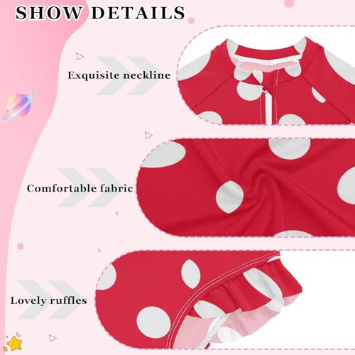 Girls One Piece Swimsuits Long Sleeve Swimsuit Zipper Bathing Suits Polka Dots Red3