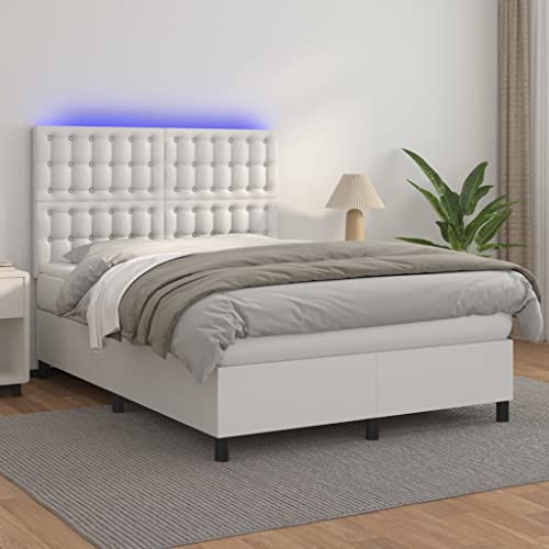 Vetnasa Cama Box Spring colchón y LED Cuero sintético 140x190 cm Mobiliario, Camas y Accesorios, Camas y somieres 69,23 KG