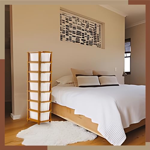 Image of 7 Layer Plastic Modular Storage Drawer Organizer | Chest of Drawer Storage Box for Living Room, Office, School and Home Toys | Organiser for Kids Room | Ivory & Brown (7-Layer ivory)