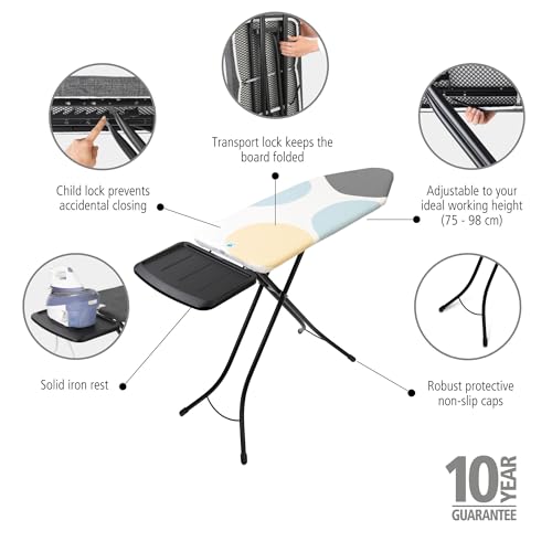 Image of Brabantia XL Comfort Ironing Board with Solid Steam Generator Rest | Large (Size C) | Fairtrade Bubbles Cover | Adjustable Height (27-38 inch), XL Rest, Easy Fold, Anti-Collapse Lock, Non-Slip Feet