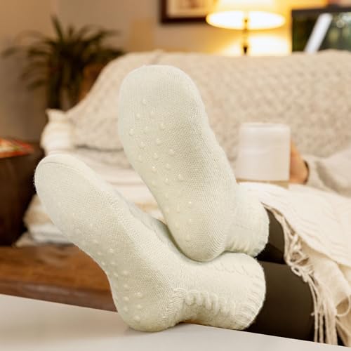 Image of Slipper Socks for Women with Grippers Non Slip, Sherpa Lined Slipper Socks