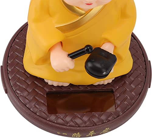 Image of AUGEN Small Buddhist Monk Solar Ornaments, Automatic Nodding Lucky Meaning Light Energy Sensing Eco Friendly Solar Buddhist Monk Statue Decoration for Home Car Dashboard (Pack of 1)(C, Yellow)