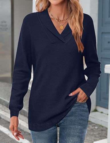 Image of Zeagoo Womens Sweaters Fall Fashion 2025 Long Sleeve Tops V Neck Business Casual Collared Knit Tunic Pullover Outfits
