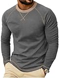 Askdeer Mens Cotton Shirts Long Sleeve Casual T-Shirts Crew Neck Soft Shirts Dark Gray