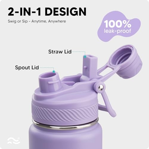 Image of Swigina [2-IN-1 LID] Insulated Water Bottle with Silicone Boot (36hrs Cold /18hrs Hot) - DIY Stickers, Leakproof, BPA Free, 24 oz