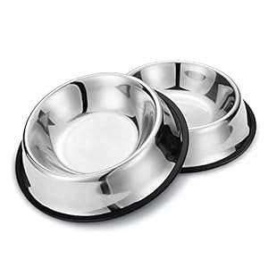 Nobleza – Pack of 2 Stainless Steel Dog Bowls, Feeding Bowls, Dog Water Bowl for Medium/Large Dogs, Non-Slip Stackable Pet Dishes, Pet Feeding Bowl for Dogs 22.5 cm