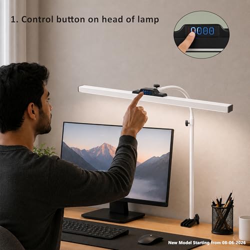 Image of Isomars LED Desk lamp for Computer Monitor and Laptop, Eye Friendly Study lamp with Clamp, 3 Color Modes & 10 Step Brightness, 24 Inch, Perfect for Reading, Studing, Working (24 inch White-Table Mount)