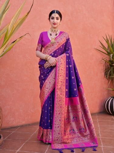 Image of SWORNOF Women's kanjivaram banarasi silk saree Zari Woven for festival Wedding silk with rich pallu Design sarees for women with Unstitched blouse piece