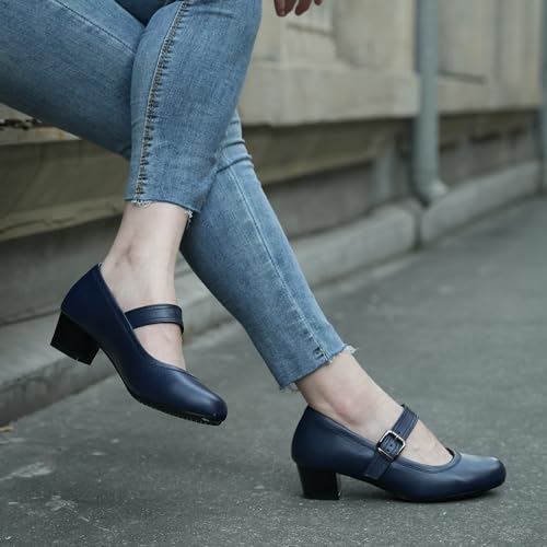 Image of Ortho+rest Women Orthopedic Bunion Mary Jane Dress Shoes | Bunion-bliss Dressy Pumps, Low Chunky Heel, Round Toe, Comfortable for Work & Office Professionals