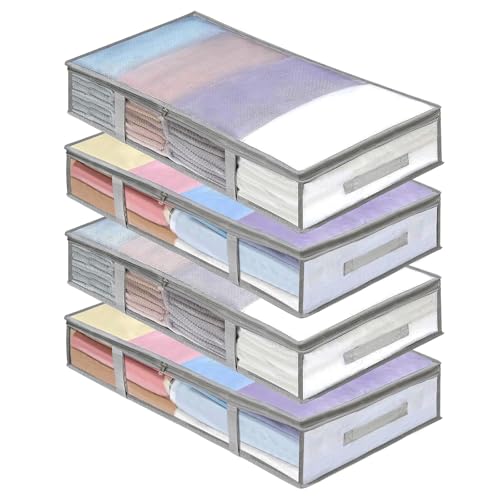 DAWNTREES 4 Pack Under Bed Storage Bags,Large Clear Plastic StorageBoxes,Underbed Storage Bins, Blanket Organization,Wardrobe Storage Organizer.