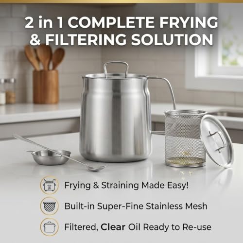 Olla freidora de 2L con cesta y cucharón de acero inoxidable para cocina 4