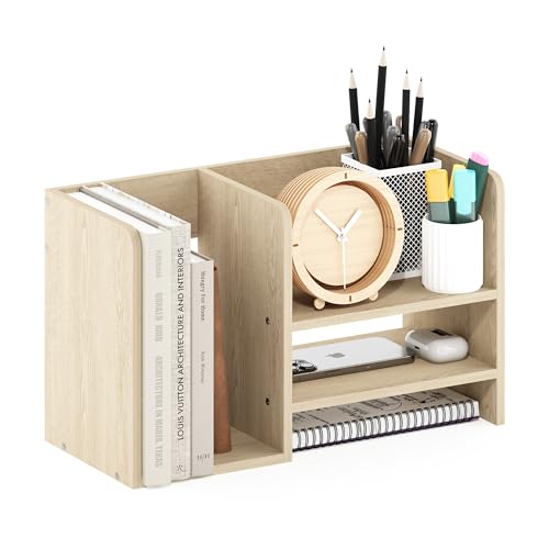 Image of Furinno Hermite Wood Desktop Book and Home Office Supplies Storage Organizer, Bauhaus Oak