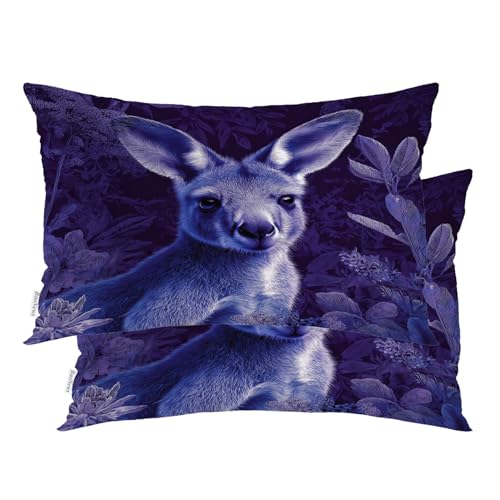 BaoNews Niedliche Känguru-Kissenbezüge, Känguru in violetten Pflanzen, Digital-Mischung, versteckter Reißverschluss, dekorative Kissenbezüge für Schlafzimmer, Lendenwirbelsäule, 50,8 x 66 cm, 2 Stück