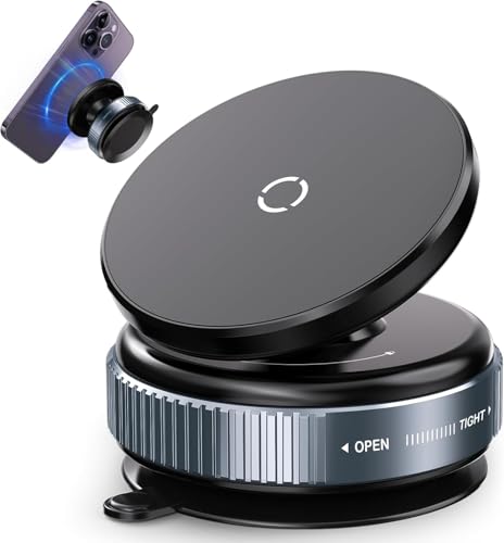 Image of EYUVAA LABEL Vacuum Ultra Suction Magnetic Phone Holder for Car, Foldable Mobile Holder with Easy Secure Grip Compatible with Mag Saf Car Mount, Windshield, Dashboard, Mirror (Without Arm)