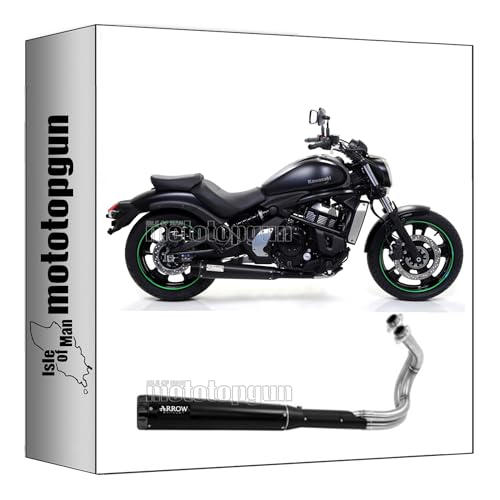 arrow 74512RBN komplettanlage + krummer kein kat rebel aluminium schwarz endkappe aluminium schwarz kompatibel mit kawasaki vulcan s 650 2023 2024 mototopgun