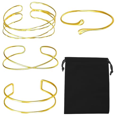 FULHANY Brazalete De 4 Piezas - Pulsera De Oro - Pulseras De Oro - Brazalete Minimalista Armadura Golpeada De Brazo Ajustable De Brazalete De Brazalete De Brazalete