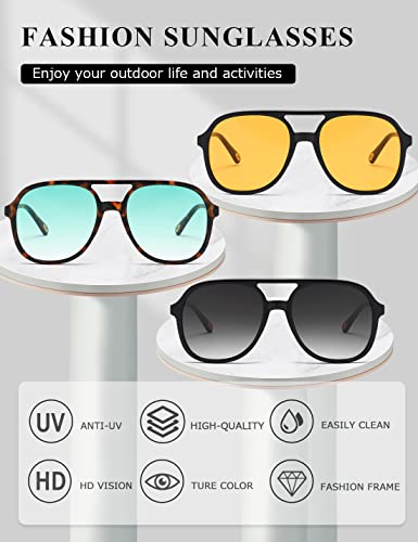 MASDUN Retro Square Aviator Sunglasses Womens Mens 70s Stylish Vintage Double Bridge Sun Glasses4