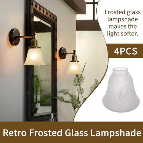 Image of HonoDing Ceiling Light Replacement Lamp Shade Set of 4, White Cloud Flat Hanging Bell Frosted Glass Lampshade Replacement Glass Lamp Shade for Ceiling Fan Light Kit (White Alabaster)
