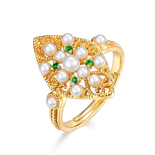 Bague perle femme ovale en argent plaqué or ajustable chic