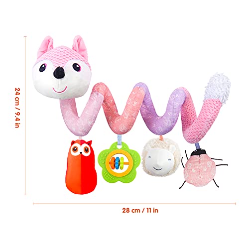 Hilenbo Car Seat Toys, Infant Baby Pink Fox Spiral Activity Plush Hanging Toys For Car Seat Stroller Bar Crib Bassinet Mobile With Music Box Bb Squeaker And Rattles（Pink） #TOP7