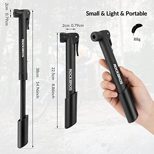 Image of ROCKBROS Portable Bike Pump Mini Hand Pump with Presta /Schrader Valve 80 PSI Bicycle Air Pump for Bikes (Road /Mountain), Electric Bikes & Balls