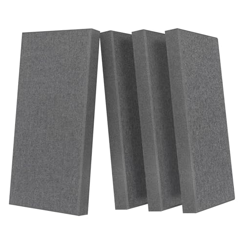 UMIACOUSTICS 4 PCS Acoustic Panels with Hanging Brackets, 2” Thick Fiberglass Sound Proof Panels Removable for Studios, Office, Home Theater Wall- Charcoal Grey