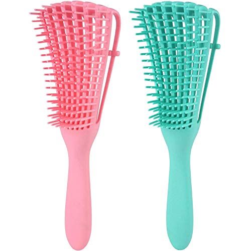 2Pack Detangling Brush for Curly Hair, Green Hair Detangler, Afro Textured 3a to 4c Kinky Wavy, for Wet/Dry/Long Thick Curly Hair, Exfoliating Your Scalp for Beautiful and Shiny Curls
