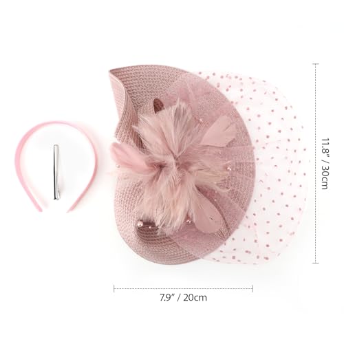 Image of DRESHOW Women Fascinator Hats Tea Party Hat Vintage Pillbox Hat Headband for Cocktail