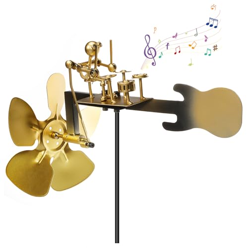 Handmade Metal Drummer Windmill Wind Spinner Metal Rock Band Wind Mill for Yard and Garden Wind Spinners Outdoor Music Figurines and Statues