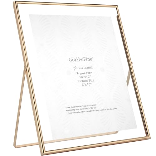 GorYeeFine Gold 10x12 Floating Frame for Picture(5x7'',7x9'',8x10''),Adjustable Tabletop/Shelf...