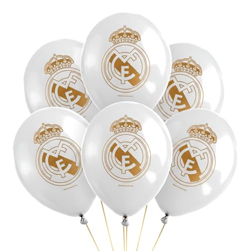 OH YEAH - 6 Balões em látex branco escudo - decoração de aniversário real de Madrid LICENÇA oficial, Ø 30 cm, ideal para festas infantis, ambiente de futebol, para comunhões e eventos temáticos