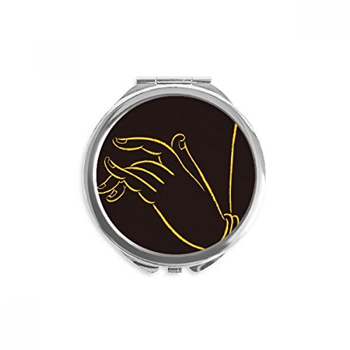 Miroir de poche bouddhisme jaune et noir miroir de maquillage portable rond de 2,6 pouces