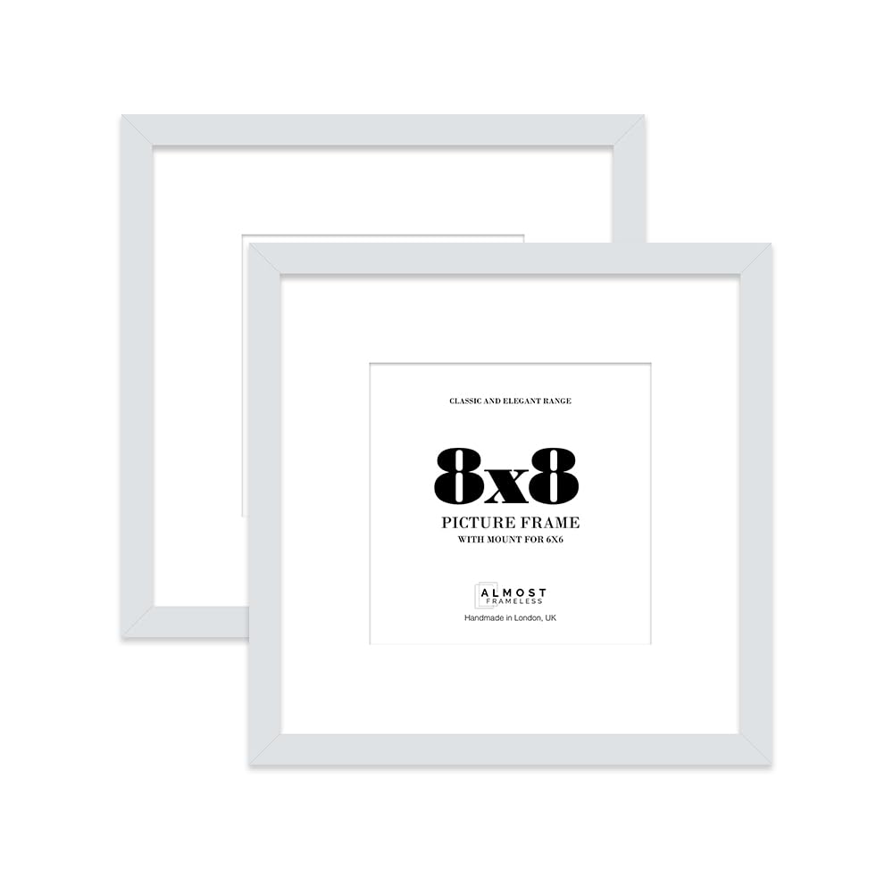 8x8 Light Grey Picture Frame with Mount for 6x6 Photos, Prints - Modern Square Wall Frame, Set of 2