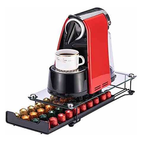 Flagship Original Pod Holder for Nespresso Pod Storage with Crystal Tempered Glass Top(40 Pods Capacity) Cover
