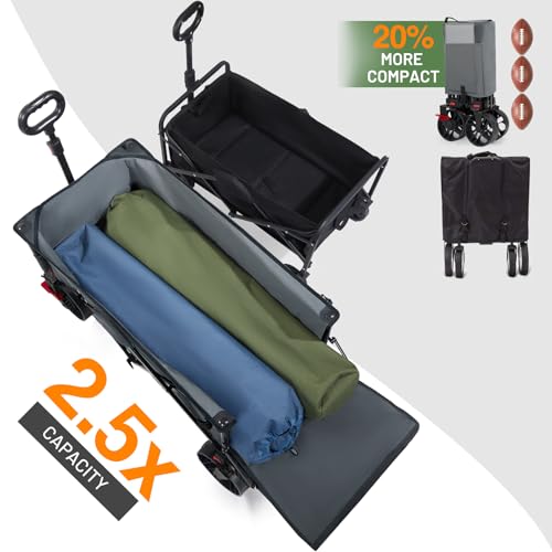 Image of Timber Ridge 47 inch L Collapsible Folding Wagon with Tailgate, 300 lbs Heavy Duty Beach Wagon with All-Terrain Big Wheels, 250L Foldable Utility Cart for Sand Camping Sports Shopping, Grey