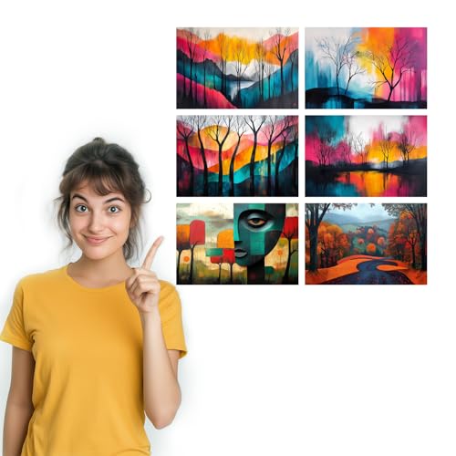 Image of SiddArtify Modern Abstract Wall Art Prints Set - Colorful Tree Poster Decor for Living Room Bedroom Office - 8x12 Sticker Pack of 6