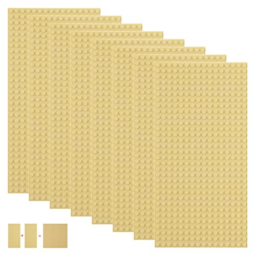 shineFinder 8 base Plates Compatible with Lego, Baseplate 5"x10" with 16 x 32 stud board (Sand), 8PCS