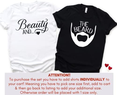 Miniatura 6 de Camisa de belleza y barba, Camisas para parejas para él y ella, Camisa de recién casados, Camisas de pareja comprometida, Camisas a juego para