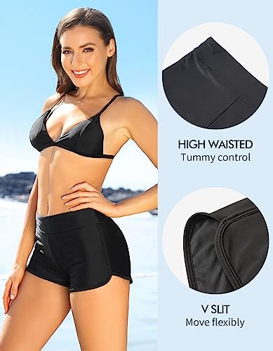 ALove Swim Shorts Womens Stretchy Sporty Bathing Suit Bottoms Side V Slit Boyshorts Swimsuit Board Shorts4