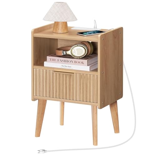 MAHANCRIS Fluted Nightstand with Charging