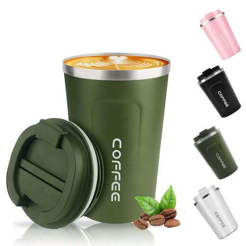 HZYUEKUN 380 ML Coffee Cup Coffee Mug Travel Mug with Leakproof Lid Stainless Steel Keep Warm Cold Insulation Protection Protable Reusable Cup Drink Coffee Water for Travel School Work(Green) HZYUEKUN 380 ML Coffee Cup Coffee Mug Travel Mug with Leakproof Lid Stainless Steel Keep Warm Cold Insulation Protection Protable Reusable Cup Drink Coffee Water for Travel School Work(Green)