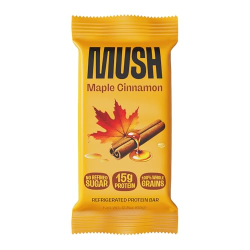MUSH Protein Bar - Maple Cinnamon - 15g Protein 100% Whole Grains Gluten Free No Refined Sugar Sustained Energy 2.3 OZ