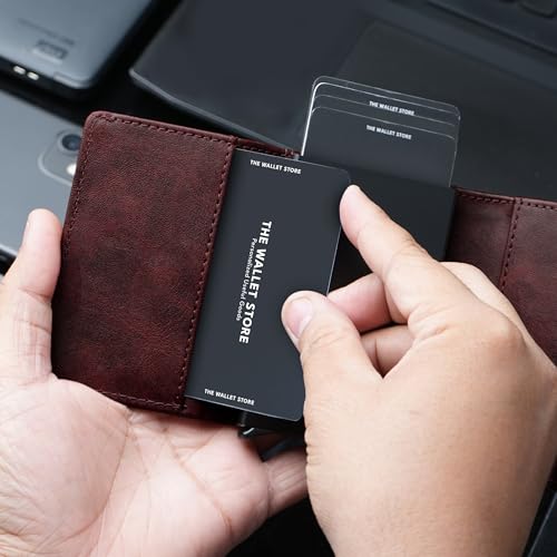 Image of The Wallet Store Men Leather Maverick Rfid Protected Wallet Cardholder | Pop-Up | Scan Proof | Case | Up To 8 Cards | Credit & Debit Cardholder (Wine)