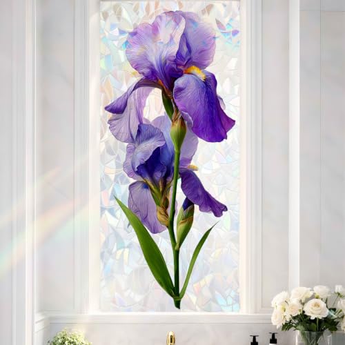 Image of Purple Iris Holographic Window Film 17.32x39.37in Botanical Cling