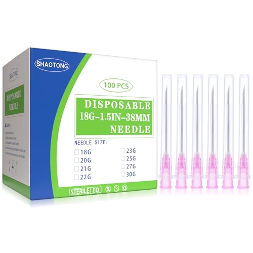 Image of 18 Gauge 1.5 Inch Needles Luer Lock Disposable Lab Supplies, Pack of 100 | SHAOTONG 18G 1.5 inch 38mm Needle with Cap for Liquids Measuring or Refilling, Sterile, Individually Wrapped