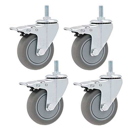 Ruedas giratorias Resistentes con Frenos, Montaje con Perno M12 para carritos y Muebles, soportan hasta 600 kg para un Movimiento Suave y silencioso.